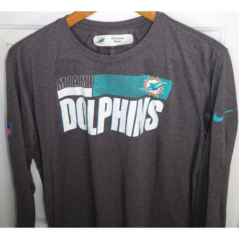 Miami Dolphins NFL Team Issued Nike Dri Fit Long Sleeve Shirt Heather Gray XL